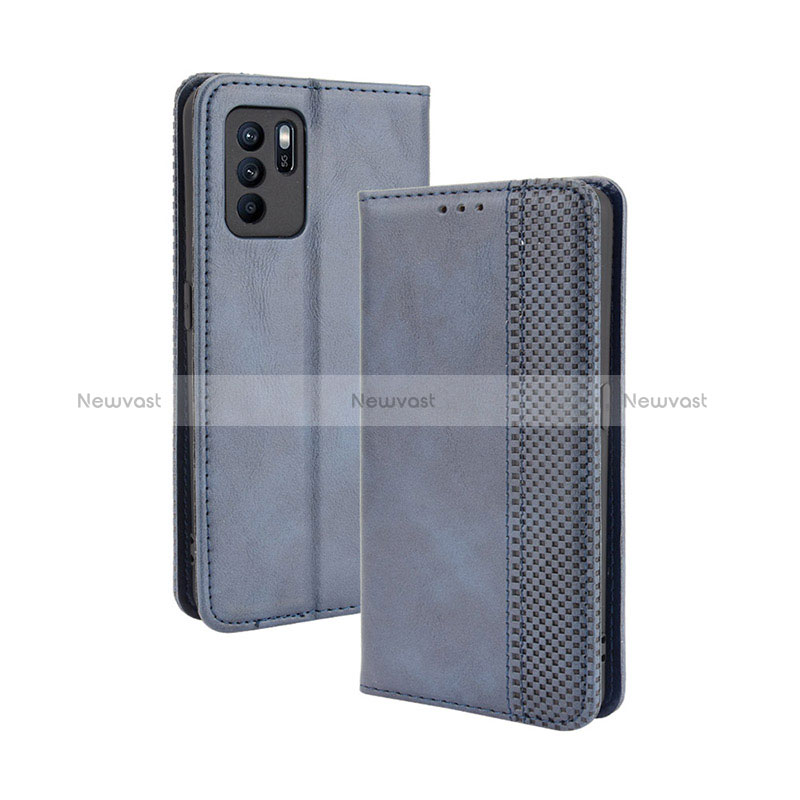 Leather Case Stands Flip Cover Holder BY4 for Oppo Reno6 Z 5G Blue