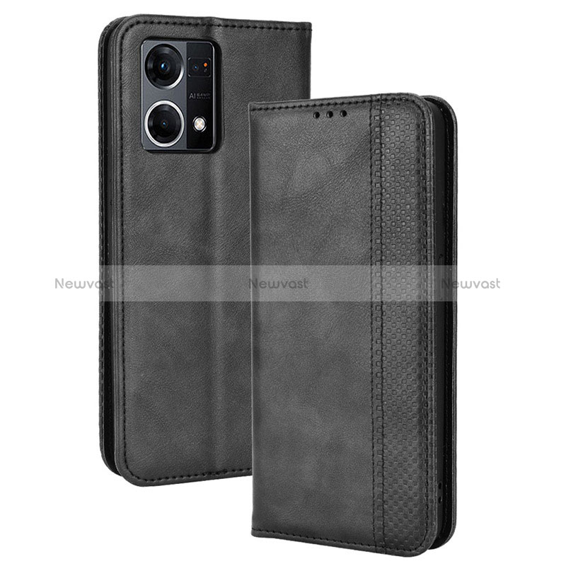 Leather Case Stands Flip Cover Holder BY4 for Oppo Reno7 4G Black