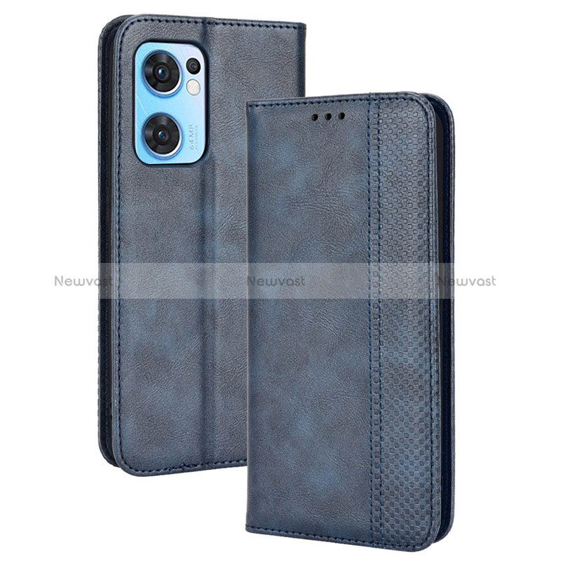 Leather Case Stands Flip Cover Holder BY4 for Oppo Reno7 5G Blue