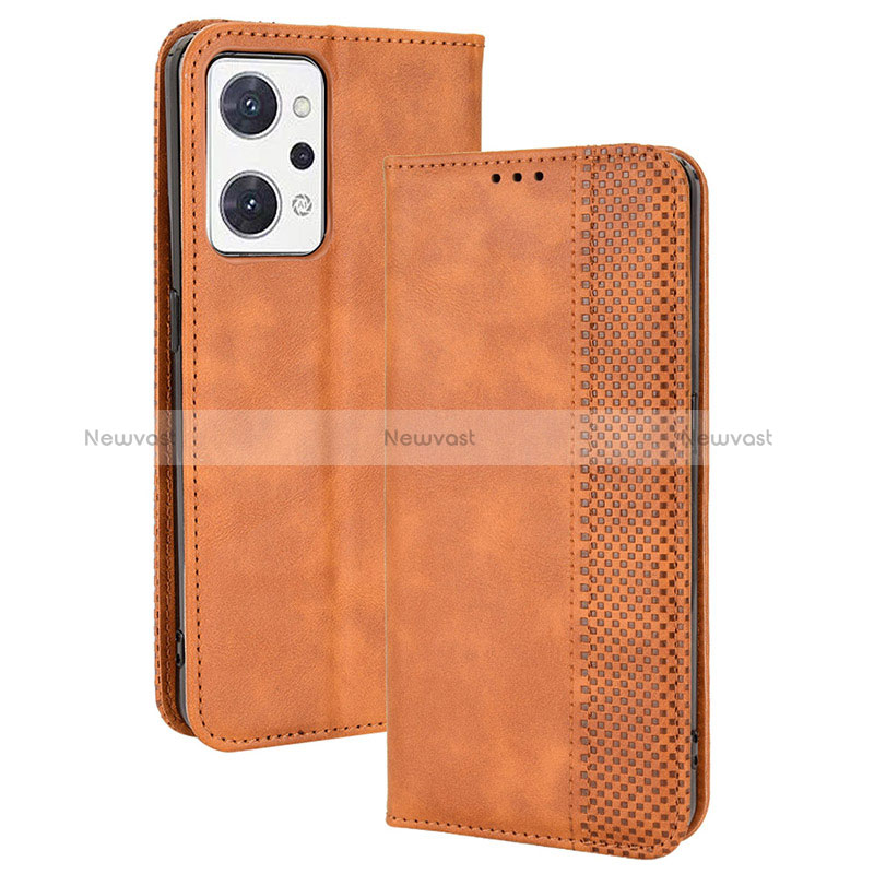 Leather Case Stands Flip Cover Holder BY4 for Oppo Reno7 A Brown