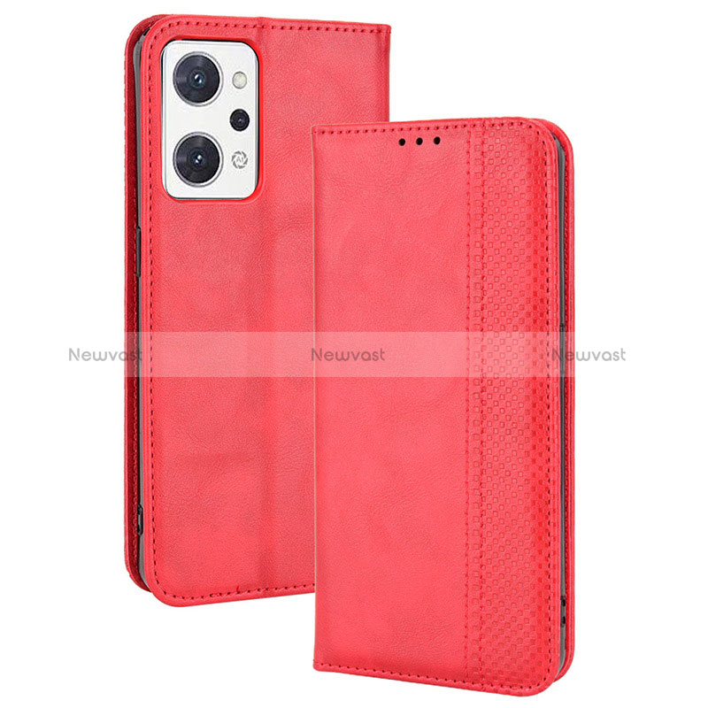 Leather Case Stands Flip Cover Holder BY4 for Oppo Reno7 A Red