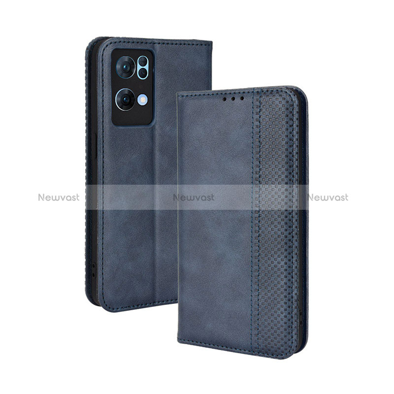 Leather Case Stands Flip Cover Holder BY4 for Oppo Reno7 Pro 5G Blue