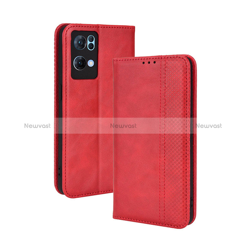 Leather Case Stands Flip Cover Holder BY4 for Oppo Reno7 Pro 5G Red