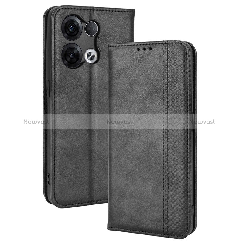 Leather Case Stands Flip Cover Holder BY4 for Oppo Reno8 5G Black