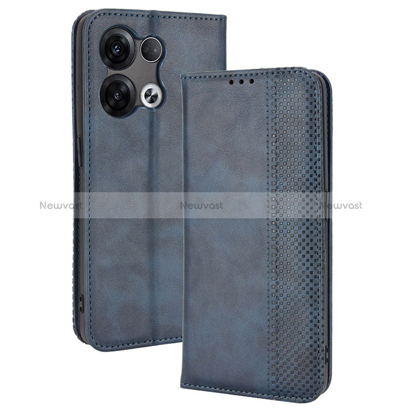 Leather Case Stands Flip Cover Holder BY4 for Oppo Reno8 5G Blue