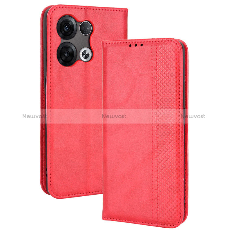 Leather Case Stands Flip Cover Holder BY4 for Oppo Reno8 5G Red