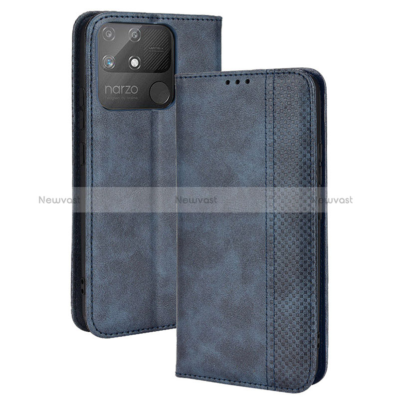 Leather Case Stands Flip Cover Holder BY4 for Realme Narzo 50A Blue