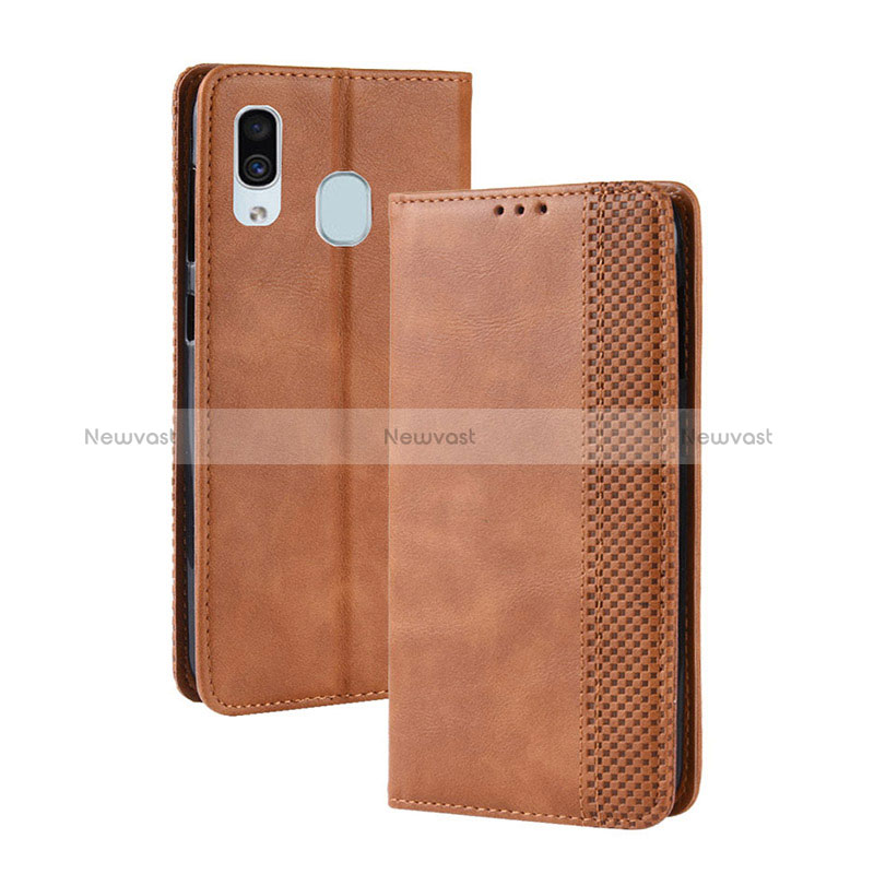 Leather Case Stands Flip Cover Holder BY4 for Samsung Galaxy A30 Brown