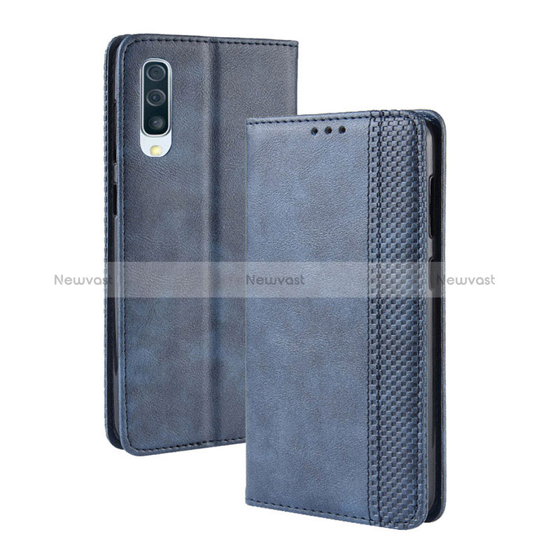 Leather Case Stands Flip Cover Holder BY4 for Samsung Galaxy A50 Blue