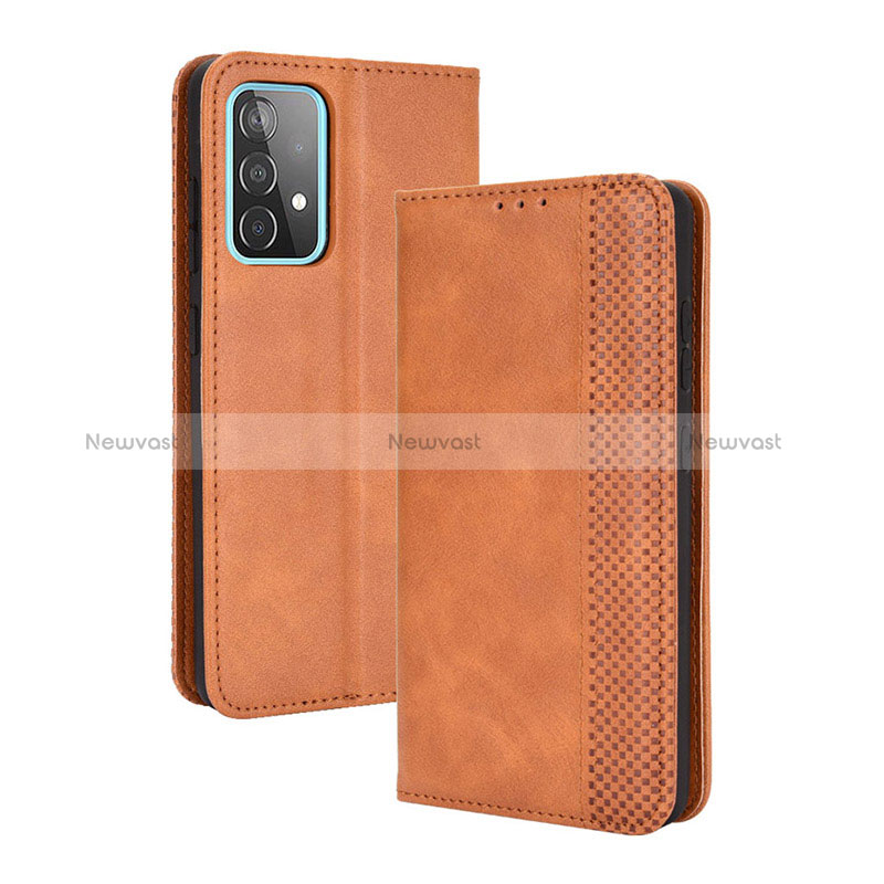 Leather Case Stands Flip Cover Holder BY4 for Samsung Galaxy A52 5G Brown