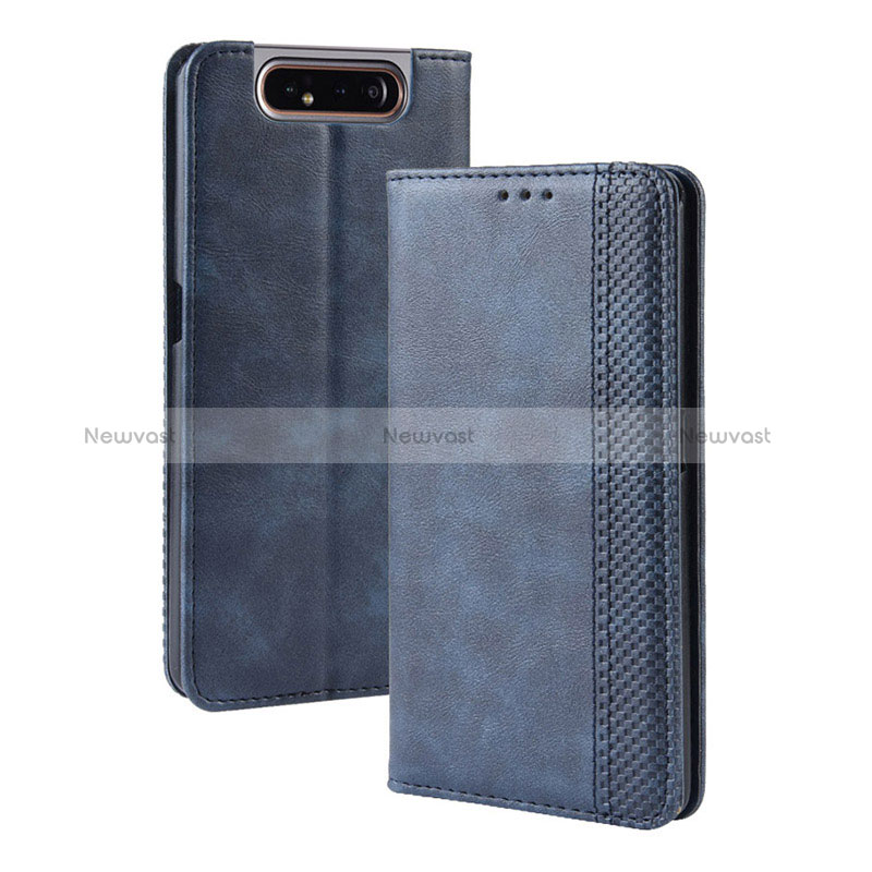 Leather Case Stands Flip Cover Holder BY4 for Samsung Galaxy A80 Blue