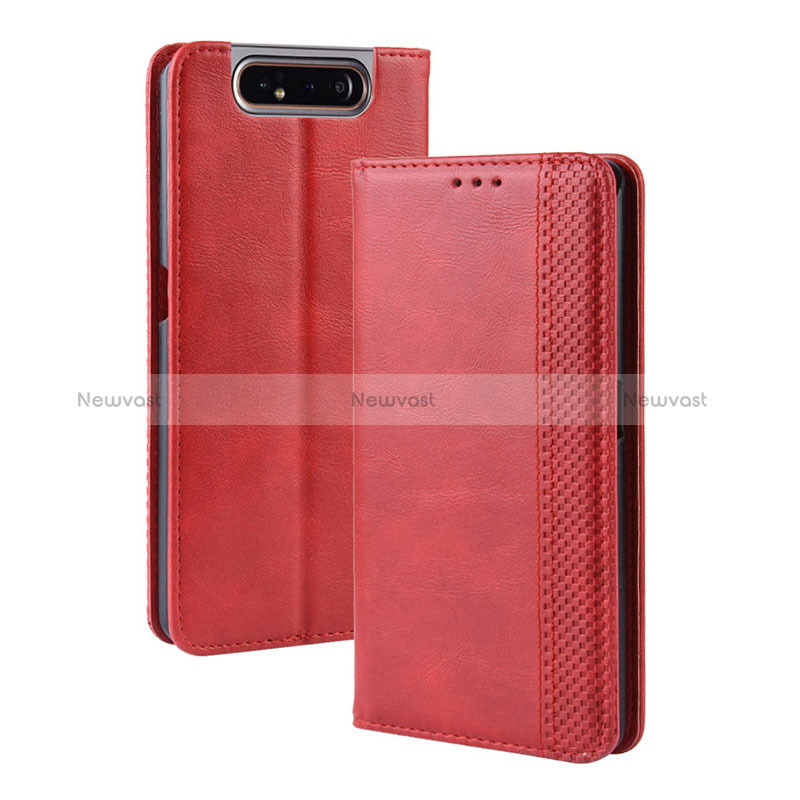 Leather Case Stands Flip Cover Holder BY4 for Samsung Galaxy A80 Red