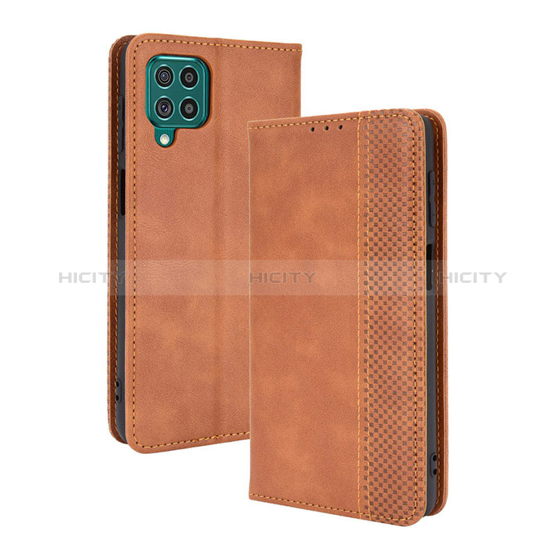 Leather Case Stands Flip Cover Holder BY4 for Samsung Galaxy F62 5G Brown