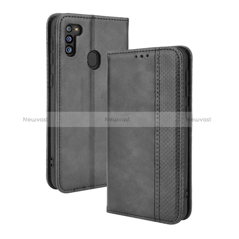 Leather Case Stands Flip Cover Holder BY4 for Samsung Galaxy M21 (2021)