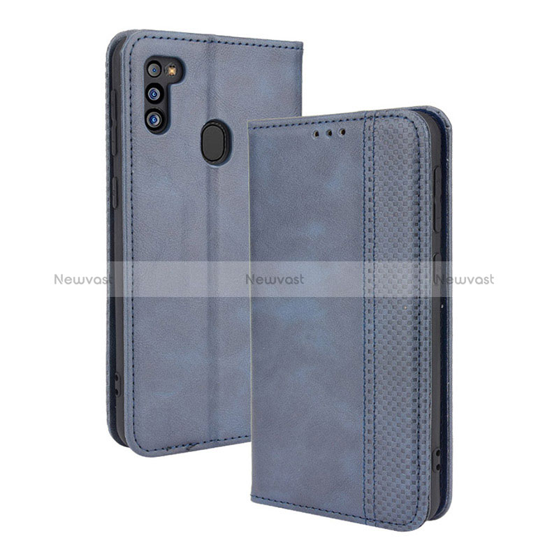 Leather Case Stands Flip Cover Holder BY4 for Samsung Galaxy M21 (2021)