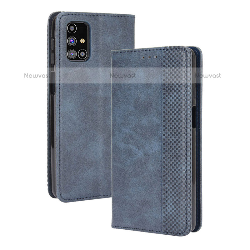 Leather Case Stands Flip Cover Holder BY4 for Samsung Galaxy M31s Blue