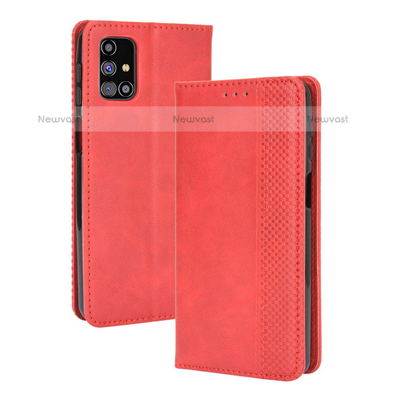 Leather Case Stands Flip Cover Holder BY4 for Samsung Galaxy M31s Red