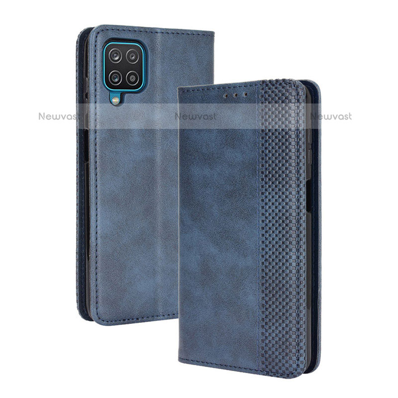 Leather Case Stands Flip Cover Holder BY4 for Samsung Galaxy M32 4G Blue