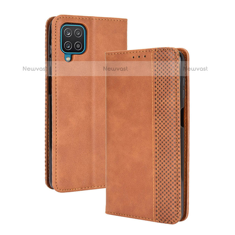Leather Case Stands Flip Cover Holder BY4 for Samsung Galaxy M32 4G Brown