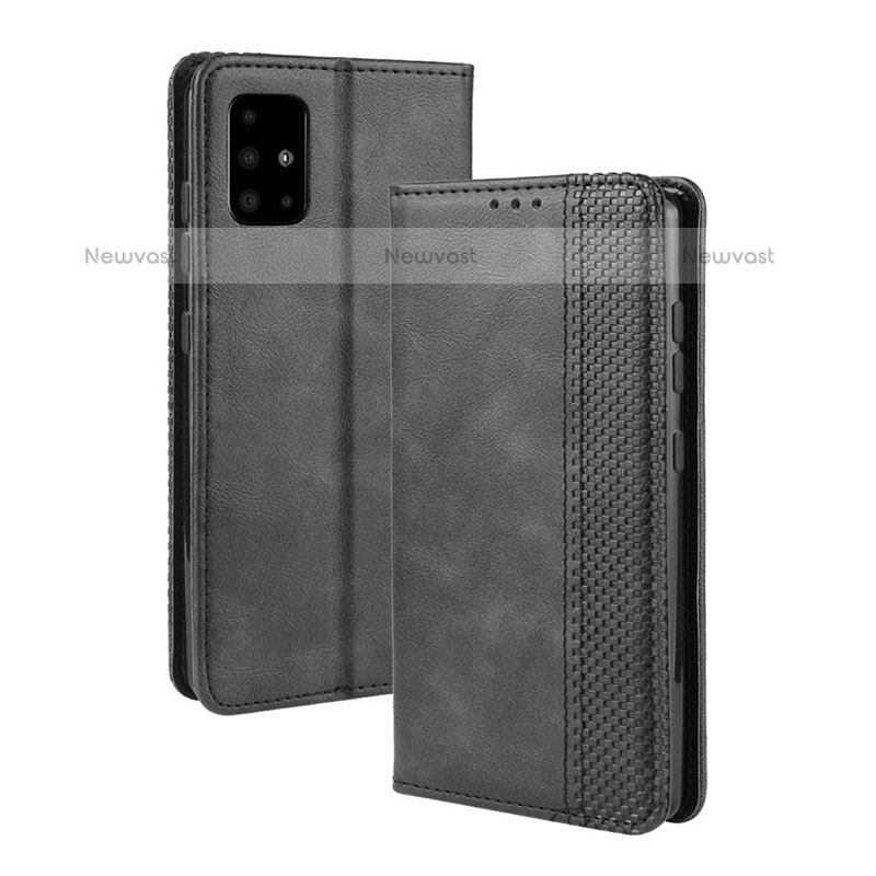 Leather Case Stands Flip Cover Holder BY4 for Samsung Galaxy M51 Black