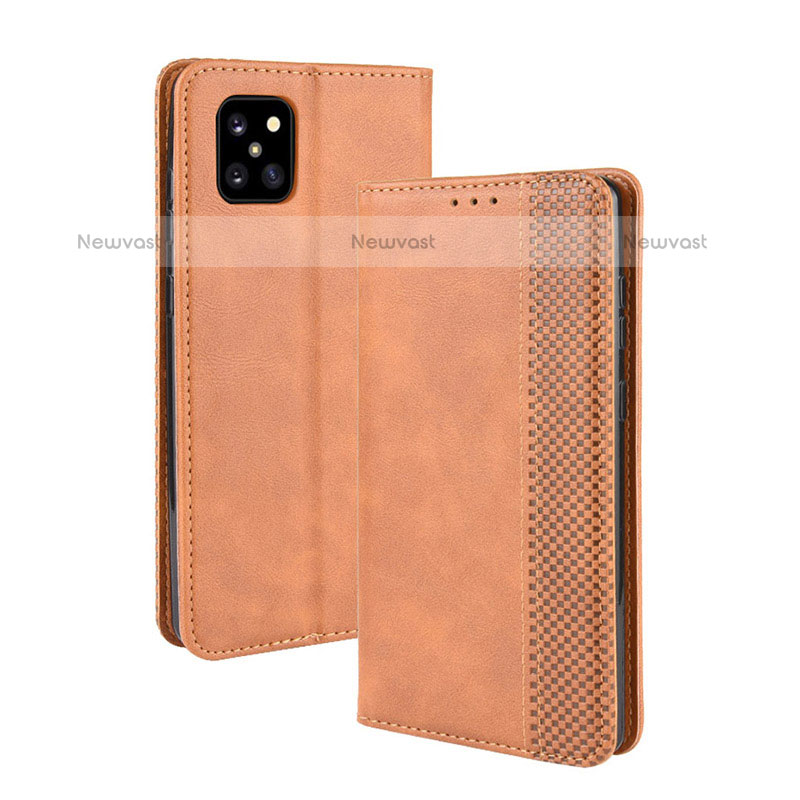 Leather Case Stands Flip Cover Holder BY4 for Samsung Galaxy Note 10 Lite Brown