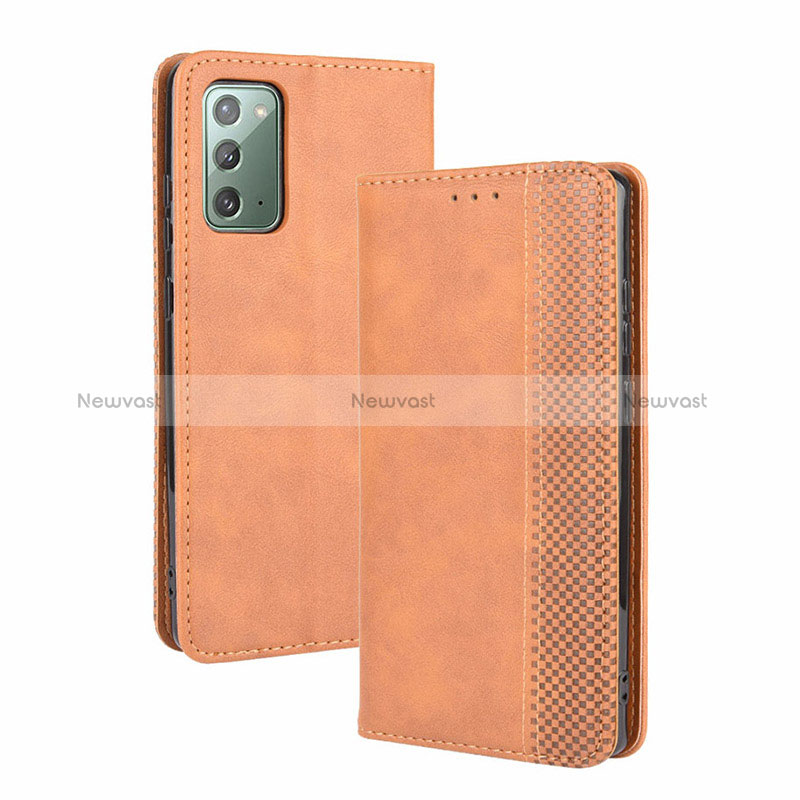 Leather Case Stands Flip Cover Holder BY4 for Samsung Galaxy S20 FE (2022) 5G Brown