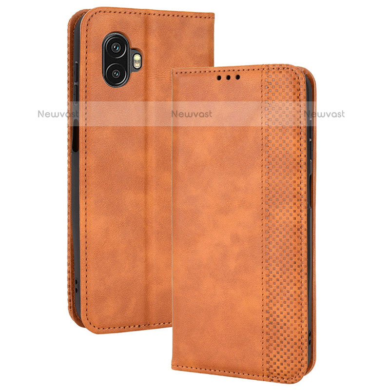Leather Case Stands Flip Cover Holder BY4 for Samsung Galaxy XCover 6 Pro 5G Brown