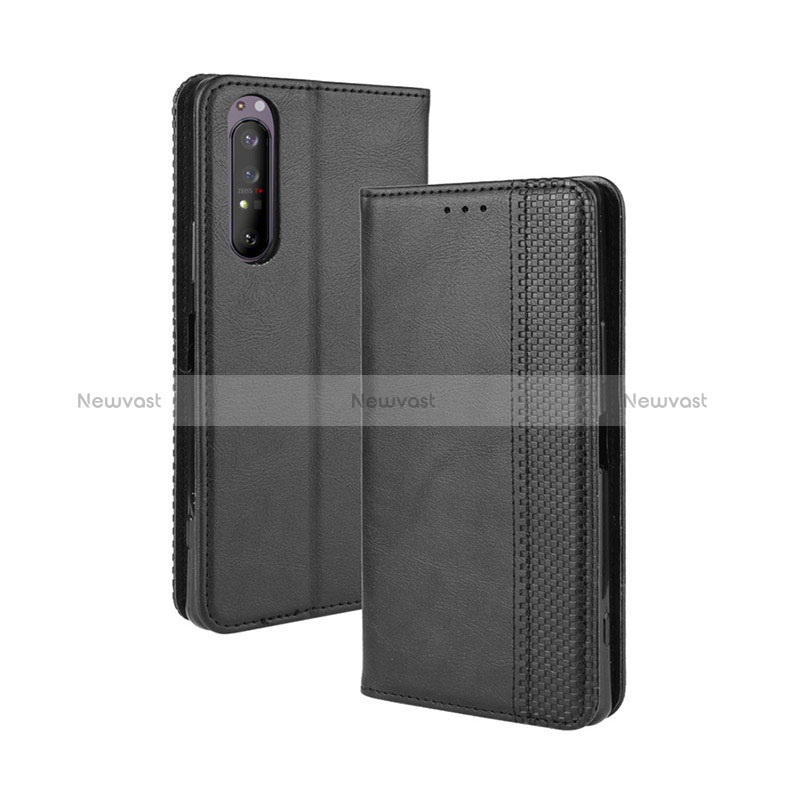 Leather Case Stands Flip Cover Holder BY4 for Sony Xperia 1 II Black