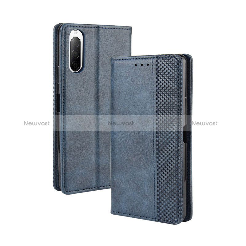 Leather Case Stands Flip Cover Holder BY4 for Sony Xperia 10 II Blue