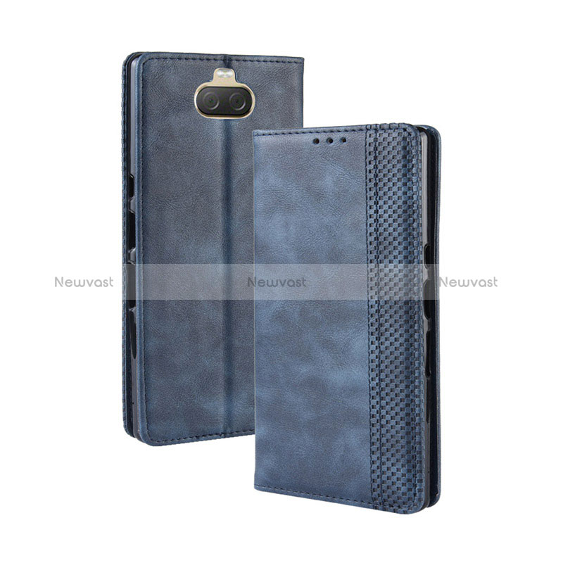 Leather Case Stands Flip Cover Holder BY4 for Sony Xperia 10 Plus Blue