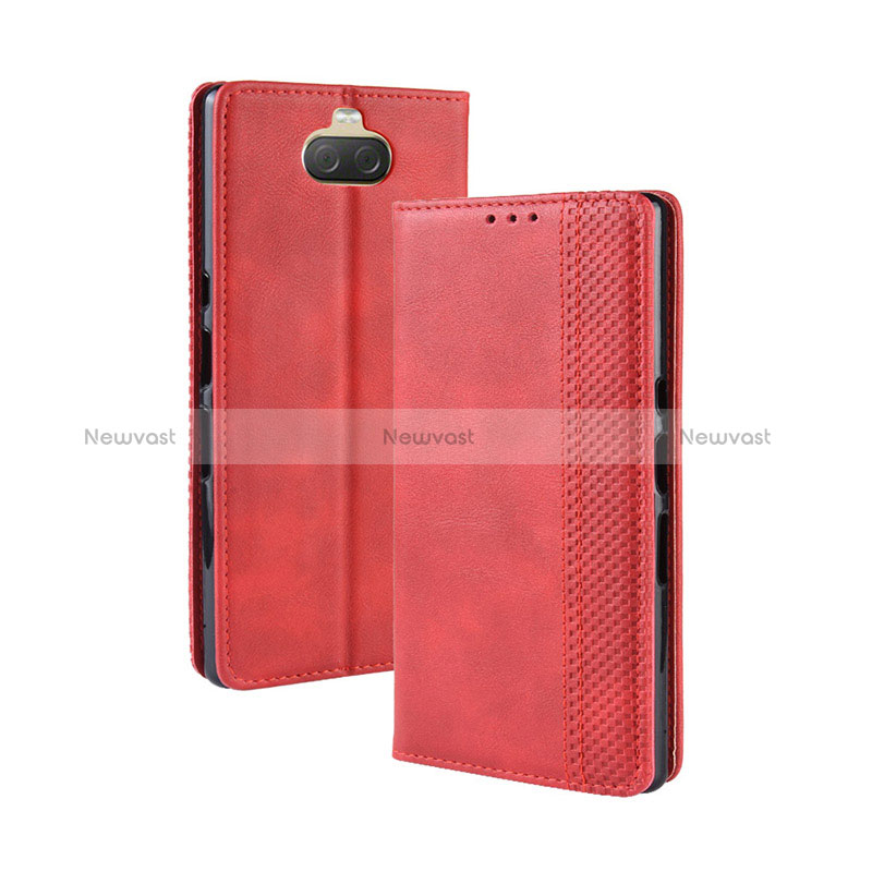 Leather Case Stands Flip Cover Holder BY4 for Sony Xperia 10 Plus Red