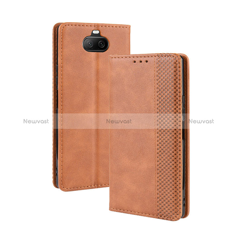 Leather Case Stands Flip Cover Holder BY4 for Sony Xperia 8 Brown