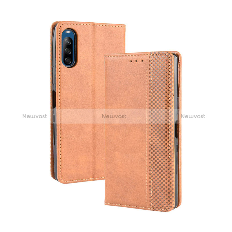 Leather Case Stands Flip Cover Holder BY4 for Sony Xperia L4 Brown