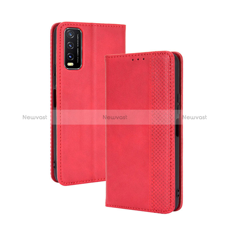 Leather Case Stands Flip Cover Holder BY4 for Vivo Y12s Red