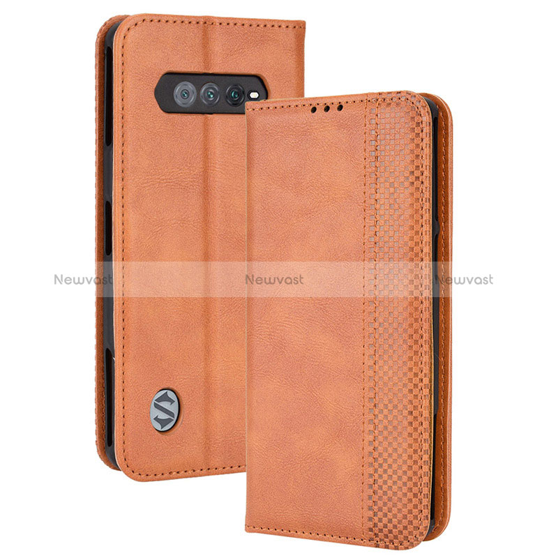 Leather Case Stands Flip Cover Holder BY4 for Xiaomi Black Shark 4S Pro 5G Brown