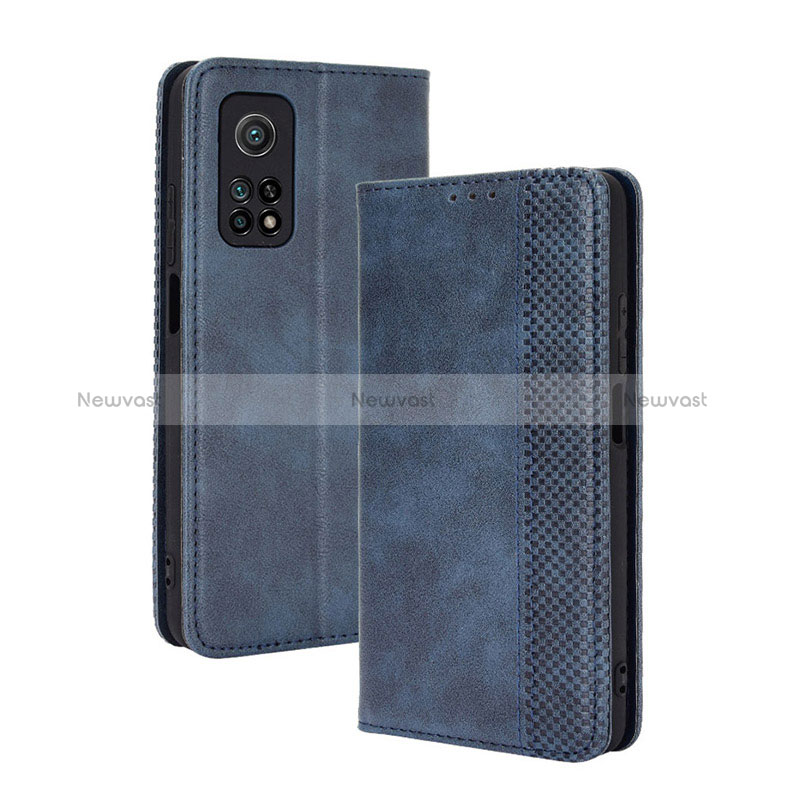 Leather Case Stands Flip Cover Holder BY4 for Xiaomi Mi 10T 5G Blue