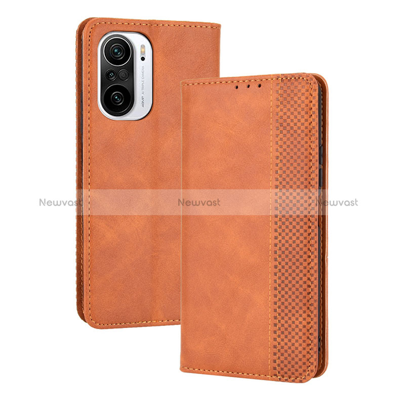 Leather Case Stands Flip Cover Holder BY4 for Xiaomi Mi 11i 5G Brown