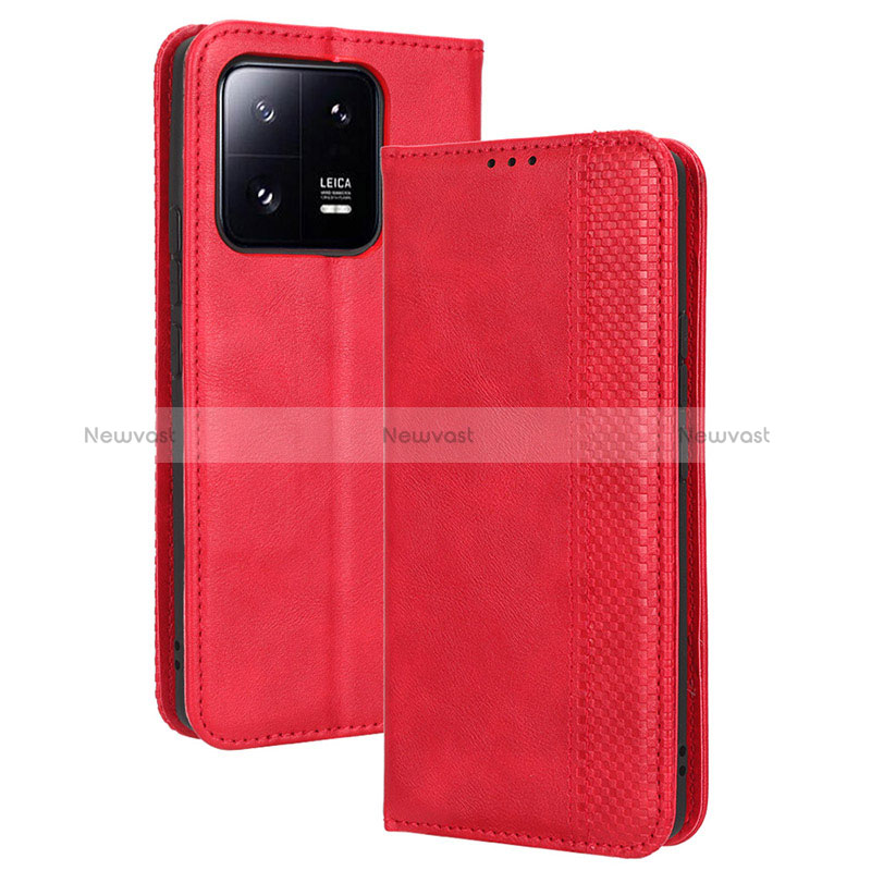 Leather Case Stands Flip Cover Holder BY4 for Xiaomi Mi 13 5G Red