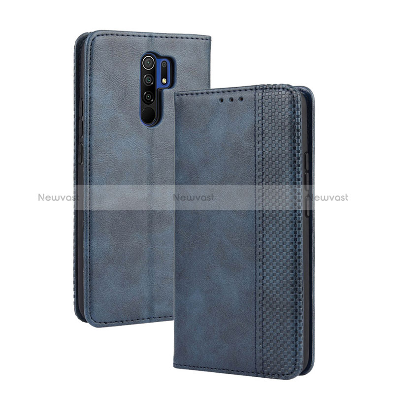 Leather Case Stands Flip Cover Holder BY4 for Xiaomi Poco M2 Blue