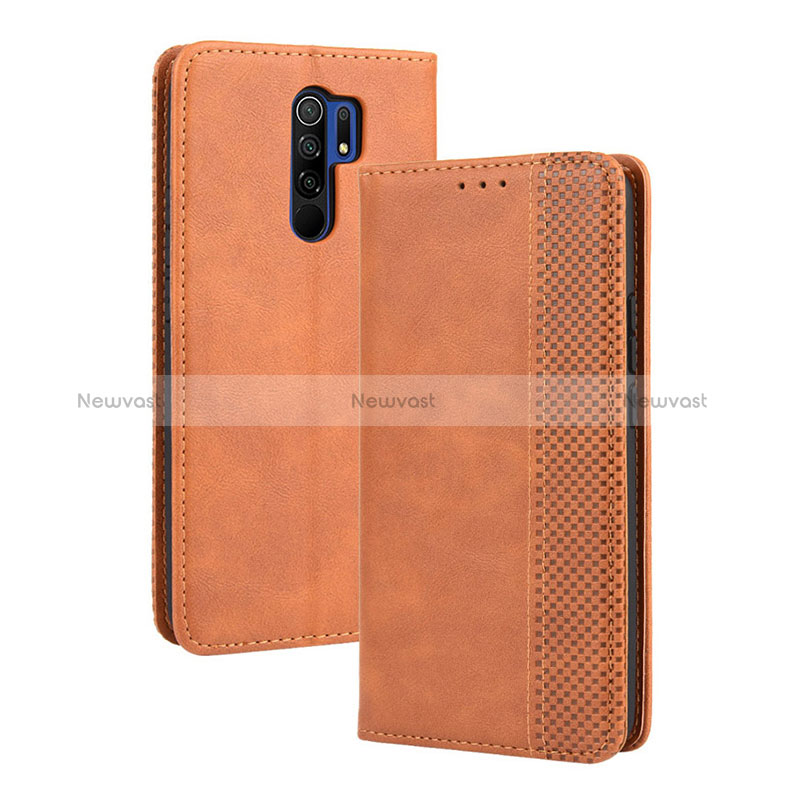 Leather Case Stands Flip Cover Holder BY4 for Xiaomi Poco M2 Brown