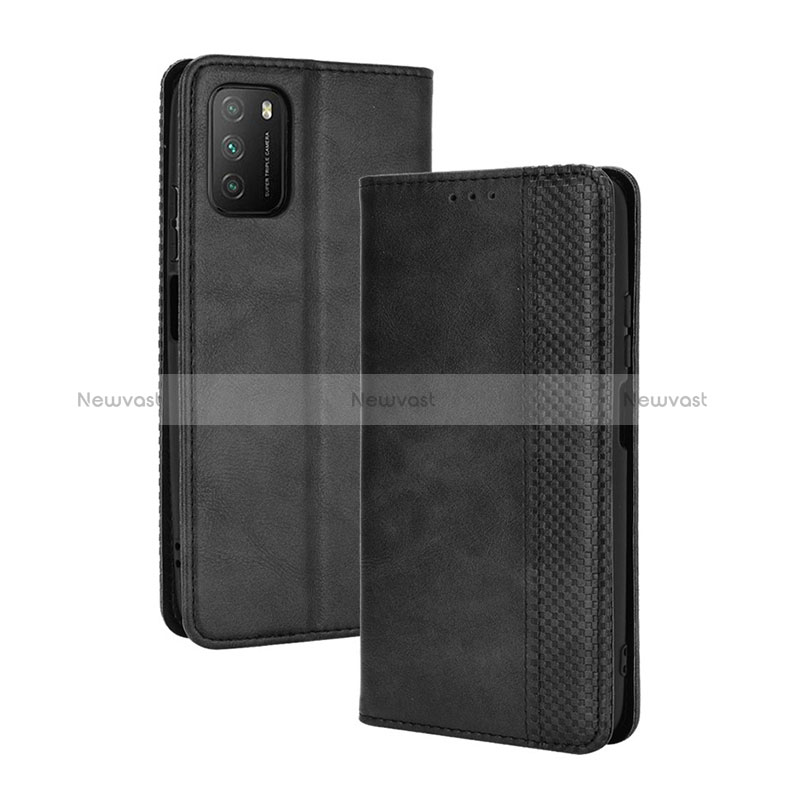 Leather Case Stands Flip Cover Holder BY4 for Xiaomi Poco M3 Black