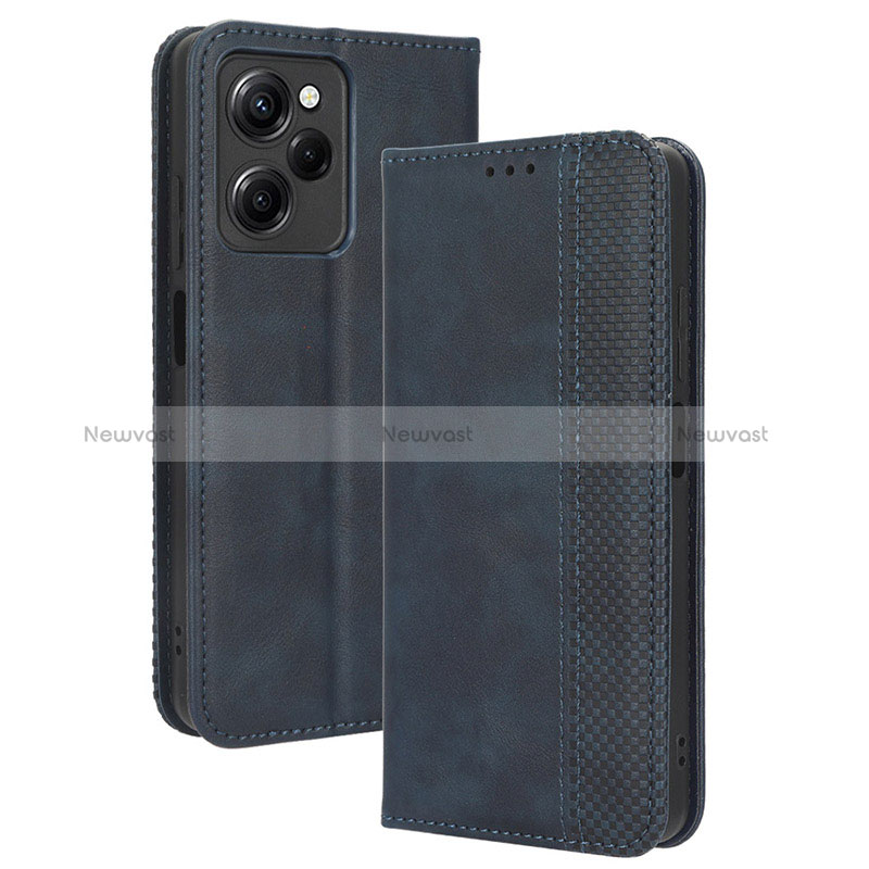 Leather Case Stands Flip Cover Holder BY4 for Xiaomi Poco X5 Pro 5G Blue