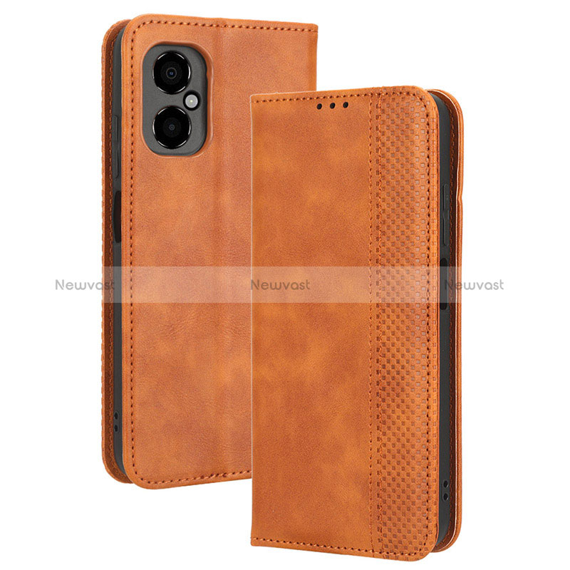 Leather Case Stands Flip Cover Holder BY4 for Xiaomi Redmi Note 11R 5G Brown