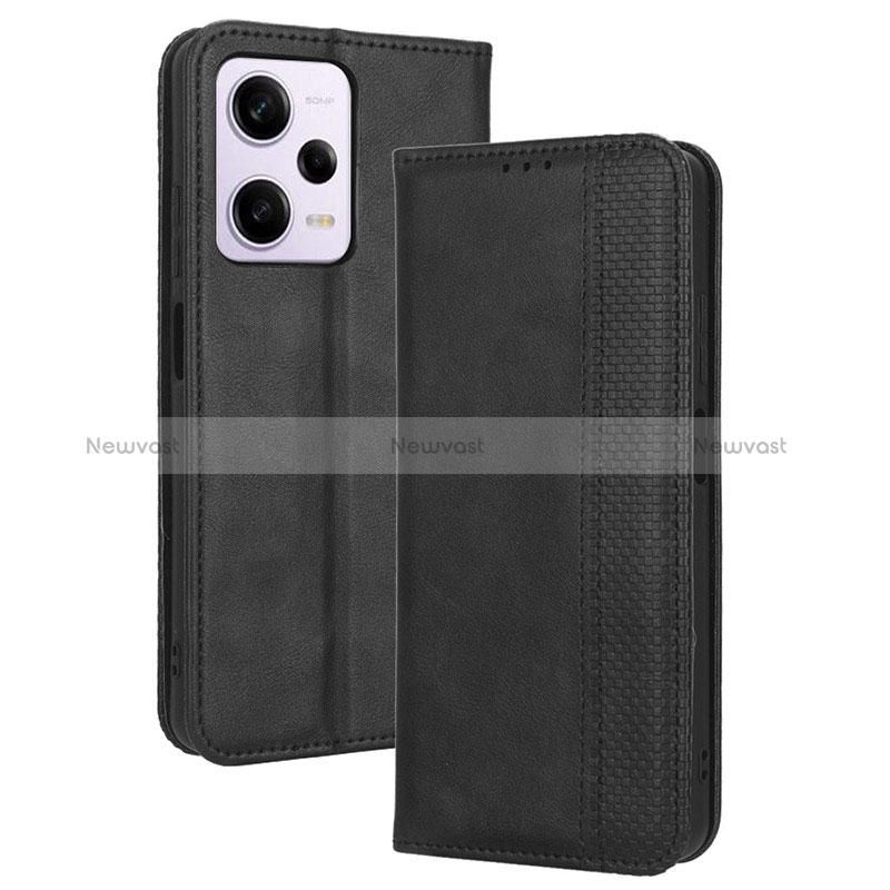 Leather Case Stands Flip Cover Holder BY4 for Xiaomi Redmi Note 12 Pro 5G Black