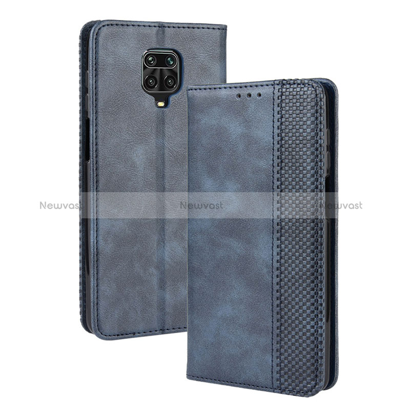 Leather Case Stands Flip Cover Holder BY4 for Xiaomi Redmi Note 9 Pro Max Blue