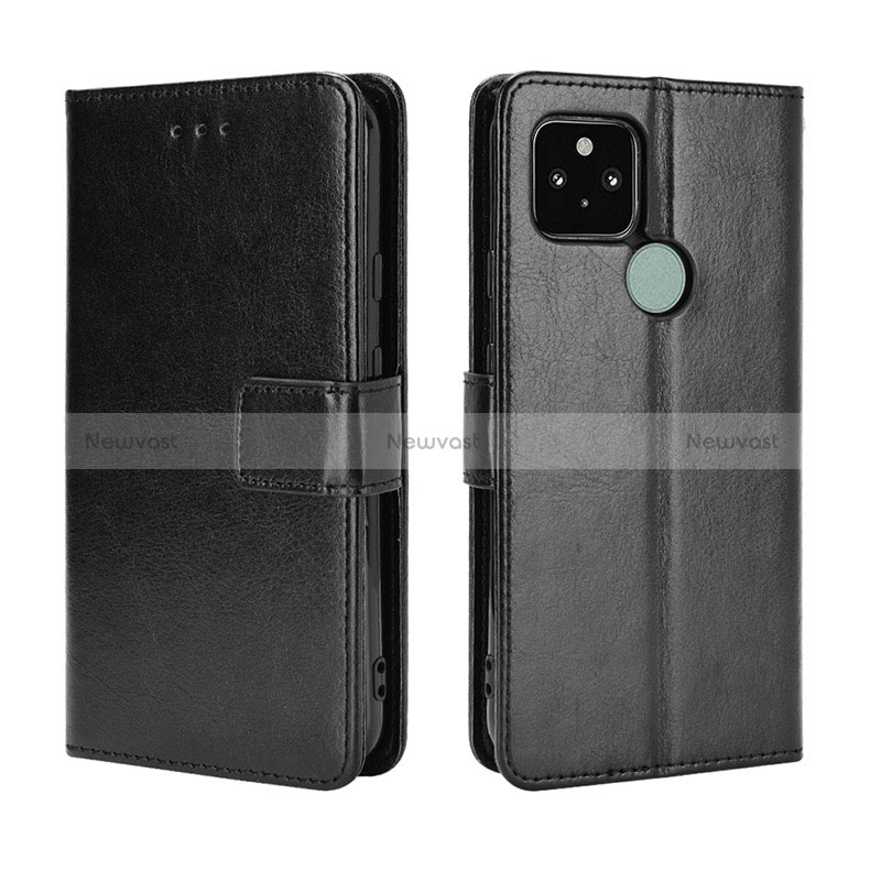 Leather Case Stands Flip Cover Holder BY5 for Google Pixel 5 Black