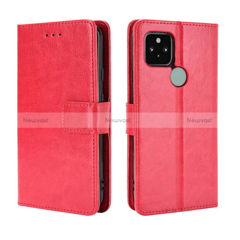 Leather Case Stands Flip Cover Holder BY5 for Google Pixel 5 Red
