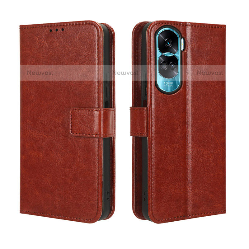 Leather Case Stands Flip Cover Holder BY5 for Huawei Honor 90 Lite 5G Brown
