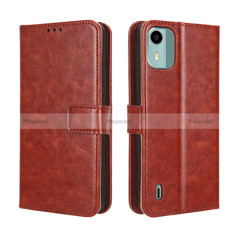 Leather Case Stands Flip Cover Holder BY5 for Nokia C12 Brown