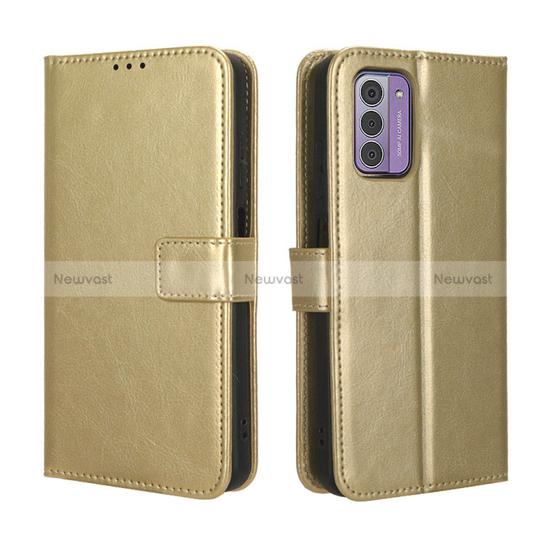 Leather Case Stands Flip Cover Holder BY5 for Nokia C300 Gold